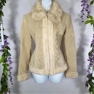 Vintage Guess Y2K 70s Suede Leather Afghan Fur Jacket